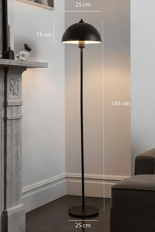 Luna Tek Ayaklı Siyah Metal Lambader